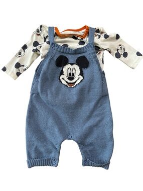 Disney Blue Knit Mickey Overalls with Printed Tee